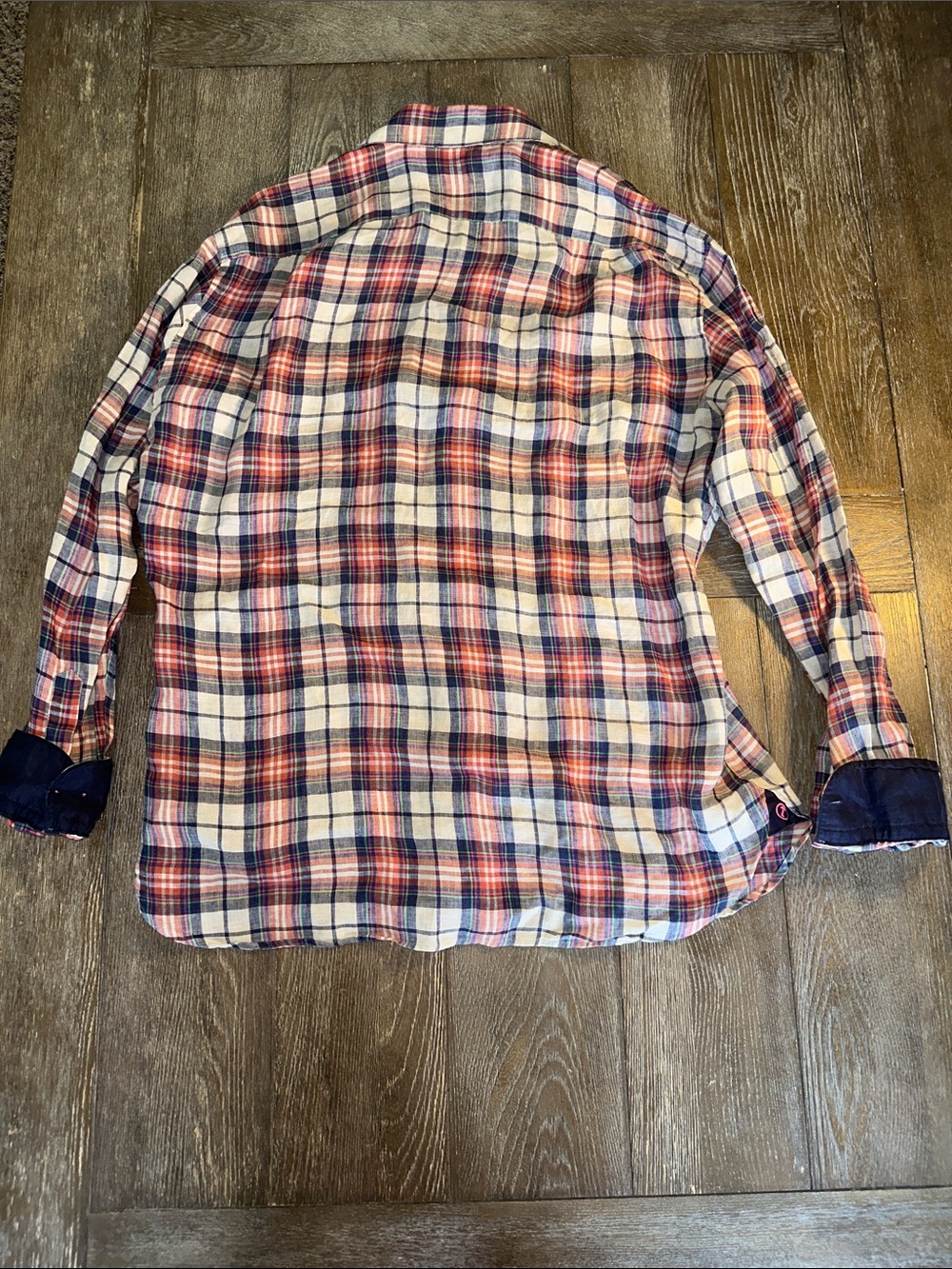 Hammer Made Italian Fabric Plaid Button Down Shirt Men’s 16.5 Red Blue White - Picture 8 of 10